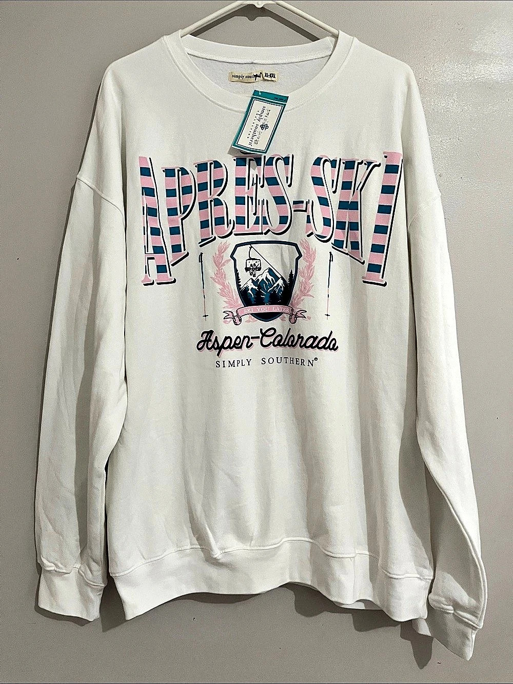 Simply Southern Apres Ski Aspen Colorado Crewneck Sweatshirt White XL-XXL